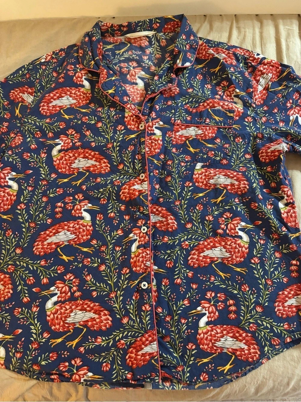 PrintFresh Anthro Cotton Floral Button Down Pajama PJ Top Shirt XL